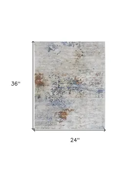 2' X 3' Red Blue and Ivory Abstract Power Loom Area Rug
