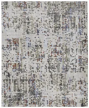8' X 10' Ivory Green and Blue Abstract Power Loom Area Rug