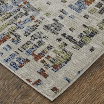 2' X 3' Ivory Green and Blue Abstract Power Loom Area Rug