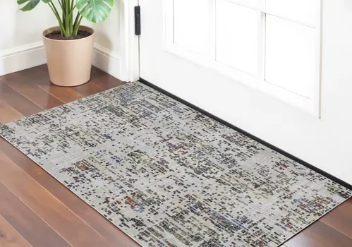 2' X 3' Ivory Green and Blue Abstract Power Loom Area Rug