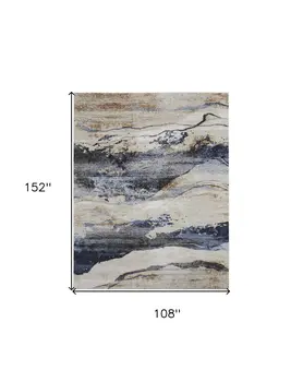 9' X 13' Blue Gray and Tan Abstract Power Loom Area Rug