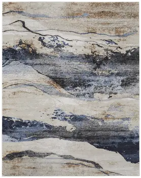 9' X 13' Blue Gray and Tan Abstract Power Loom Area Rug