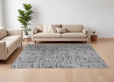 7' X 10' Gray Ivory and Tan Abstract Power Loom Area Rug