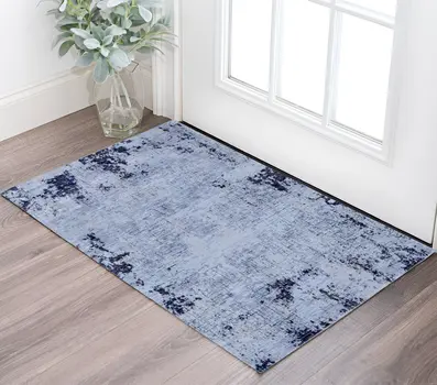 2' X 3' Light Blue and Black Abstract Power Loom Area Rug