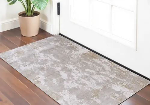 2' X 3' Gray Brown and Ivory Abstract Power Loom Area Rug