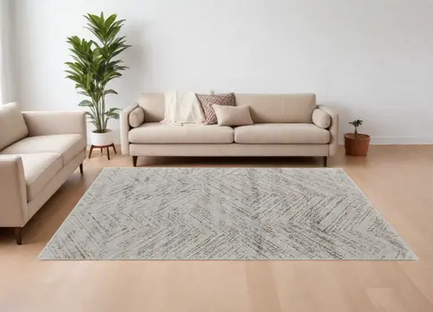 7' X 10' Ivory and Brown Geometric Power Loom Area Rug