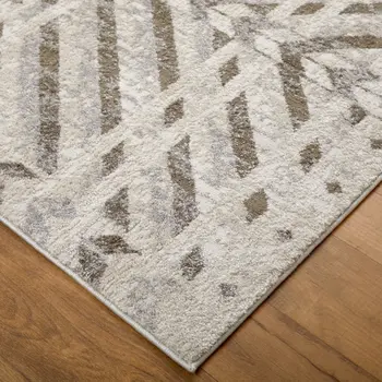 4' X 6' Ivory and Brown Geometric Power Loom Area Rug