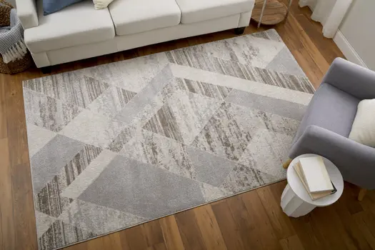 10' X 14' Ivory Gray and Brown Geometric Power Loom Area Rug