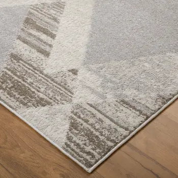 2' X 3' Ivory Gray and Brown Geometric Power Loom Area Rug