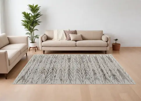 10' X 14' Ivory and Brown Geometric Power Loom Area Rug