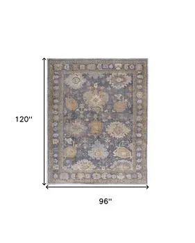 8' X 10' Blue Gray and Tan Oriental Hand Knotted Worn Faded Area Rug
