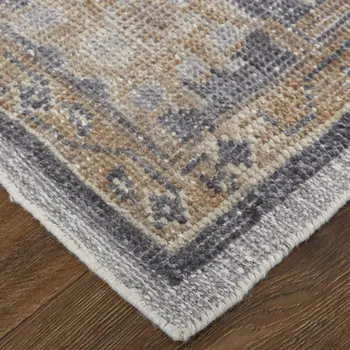 8' X 10' Blue Gray and Tan Oriental Hand Knotted Worn Faded Area Rug