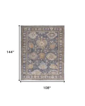 9' X 12' Blue Gray and Tan Oriental Hand Knotted Worn Faded Area Rug