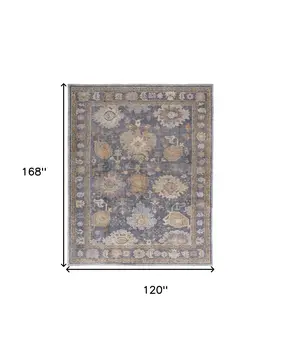 10' X 14' Blue Gray and Tan Oriental Hand Knotted Worn Faded Area Rug