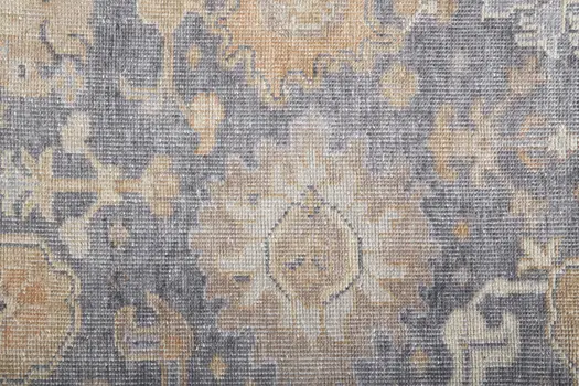 2' X 3' Blue Gray and Tan Oriental Hand Knotted Worn Faded Area Rug