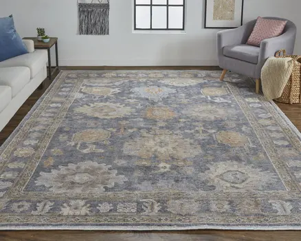 2' X 3' Blue Gray and Tan Oriental Hand Knotted Worn Faded Area Rug