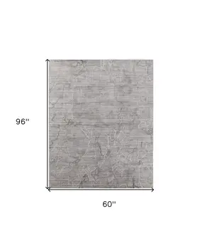 5' X 8' Gray and Ivory Abstract Hand Woven Worn Faded Area Rug