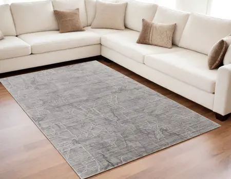 5' X 8' Gray and Ivory Abstract Hand Woven Worn Faded Area Rug