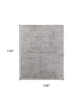 9' X 12' Gray and Ivory Abstract Hand Woven Worn Faded Area Rug
