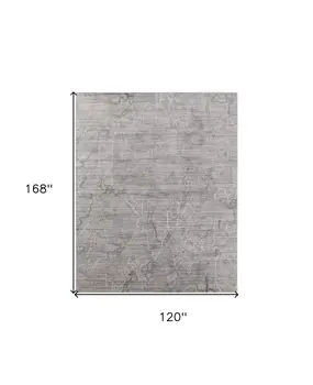 10' X 14' Gray and Ivory Abstract Hand Woven Worn Faded Area Rug