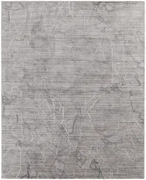 10' X 14' Gray and Ivory Abstract Hand Woven Worn Faded Area Rug