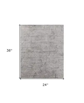 2' X 3' Gray and Ivory Abstract Hand Woven Worn Faded Area Rug