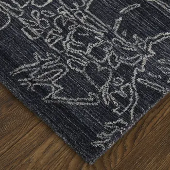 8' X 10' Black Gray and Ivory Abstract Hand Woven Area Rug