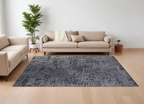 8' X 10' Black Gray and Ivory Abstract Hand Woven Area Rug