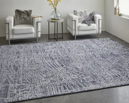 2' X 3' Black Gray and Ivory Abstract Hand Woven Area Rug