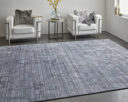 9' X 12' Gray and Blue Abstract Hand Woven Area Rug