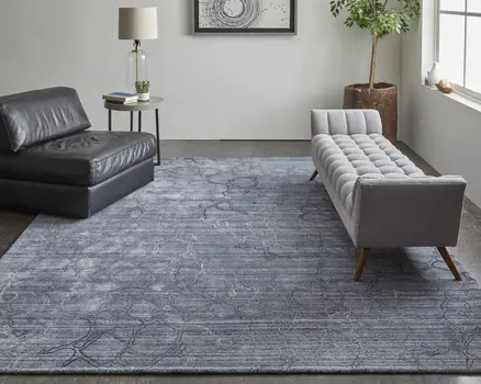 9' X 12' Gray and Blue Abstract Hand Woven Area Rug