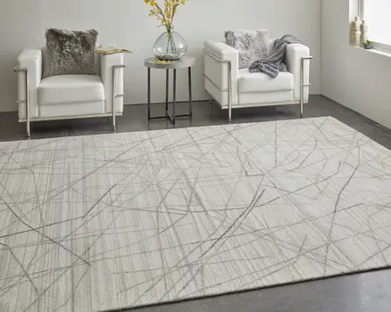 2' X 3' Gray and Ivory Abstract Hand Woven Area Rug