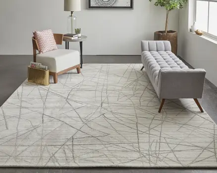 2' X 3' Gray and Ivory Abstract Hand Woven Area Rug