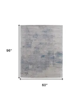 5' X 8' Gray Taupe and Blue Abstract Hand Tufted Area Rug
