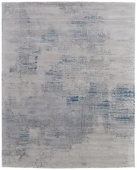 8' X 10' Gray Taupe and Blue Abstract Hand Tufted Area Rug