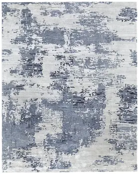 8' X 10' Gray Taupe and Blue Abstract Hand Tufted Area Rug