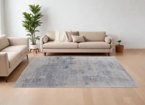 8' X 10' Gray Taupe and Blue Abstract Hand Tufted Area Rug
