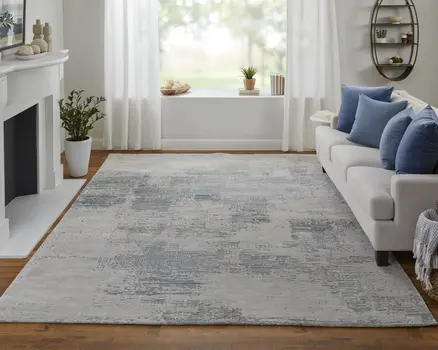 8' X 10' Gray Taupe and Blue Abstract Hand Tufted Area Rug
