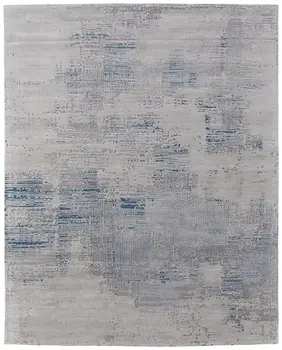 8' X 10' Gray Taupe and Blue Abstract Hand Tufted Area Rug