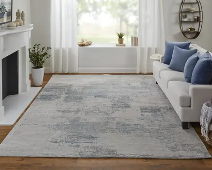 10' X 14' Gray Taupe and Blue Abstract Hand Tufted Area Rug