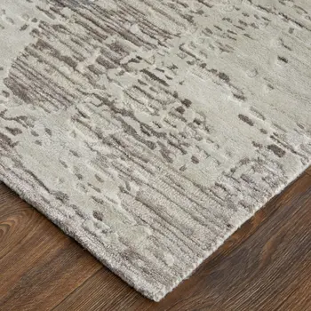 2' X 3' Brown Black and Tan Abstract Hand Tufted Area Rug