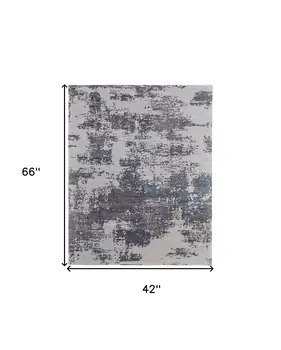 4' X 6' Ivory Brown and Blue Abstract Hand Tufted Area Rug