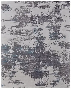 5' X 8' Ivory Brown and Blue Abstract Hand Tufted Area Rug