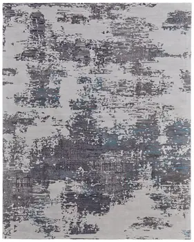 5' X 8' Ivory Brown and Blue Abstract Hand Tufted Area Rug