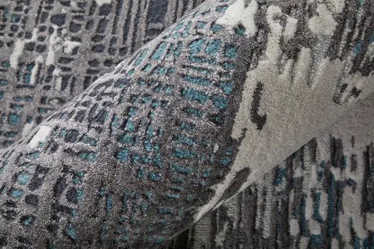 5' X 8' Ivory Brown and Blue Abstract Hand Tufted Area Rug