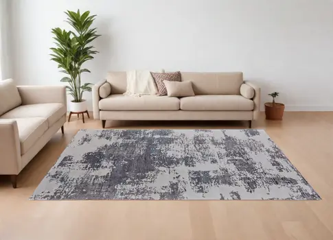 10' X 14' Ivory Brown and Blue Abstract Hand Tufted Area Rug