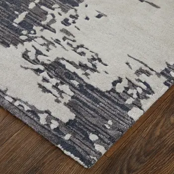 2' X 3' Ivory Brown and Blue Abstract Hand Tufted Area Rug