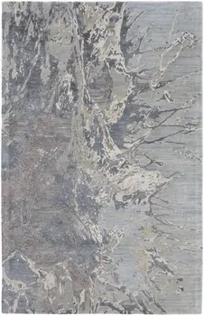 2' X 3' Ivory Taupe and Green Abstract Hand Tufted Worn Faded Area Rug
