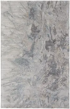 4' X 6' Gray Tan and Green Abstract Hand Tufted Worn Faded Area Rug