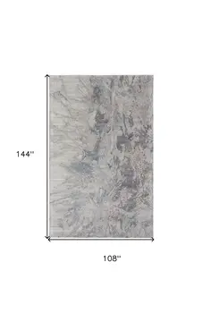 9' X 12' Gray Tan and Green Abstract Hand Tufted Worn Faded Area Rug